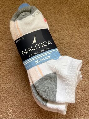Nautica Women's Low Cut Athletic Socks - White, Gray & Peach Accents